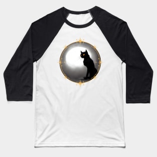 Mysterious black cat full moon in dark atmosphere with stars frame Baseball T-Shirt